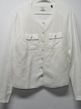 Cabi White Long Sleeve Ribbed Cardigan Sweater Style 5145 Size Large